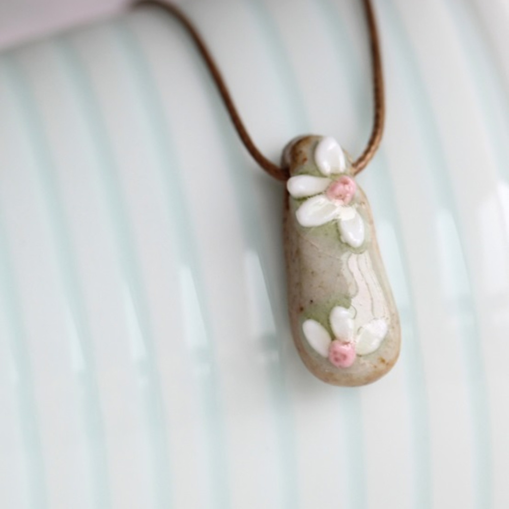 Handmade Flower Pendant Ceramic Necklace